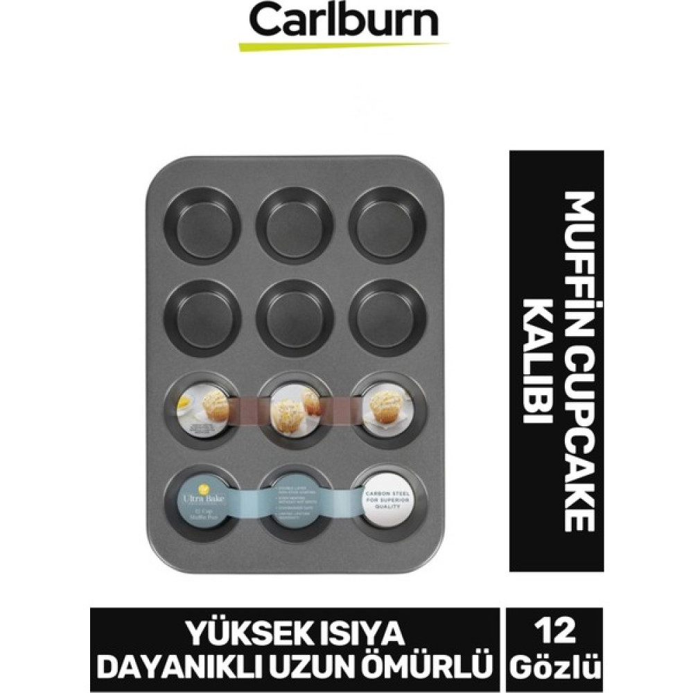 Carlburn Yüksek Isıya Dayanıklı Uzun Ömürlü Yapışmaz Yıkanabilir 12 Gözlü Muffin Cupcake Kalıbı Kek Kalıpları Fiyatı
