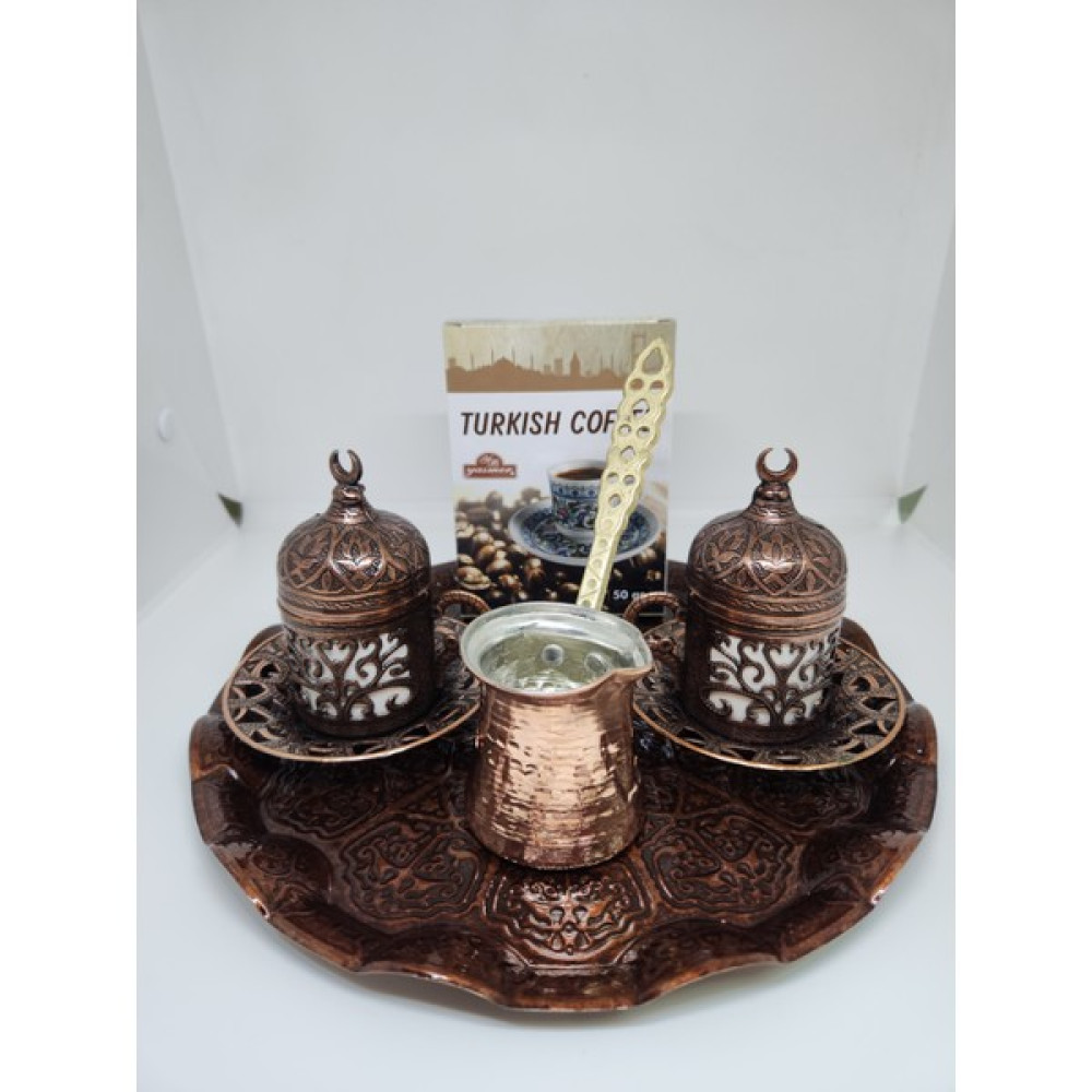 Carlito Yuvarlak Tepsi ve Bakır Cezveli Kahve Seti (Bakır) - 95 ml Fincan / Bardak / Kahve Takımı Fiyatı