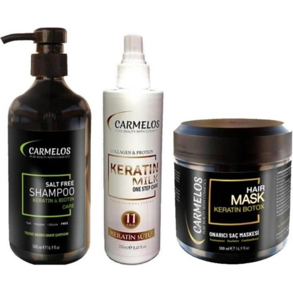 Carmelos Keratin Bioton Şampuan 500 ml Keratin Bakım Sütü 250 ml Saç Maskesi 500 ml Saç Bakım Seti Saç Bakım Maskeleri & Serumlar & Spreyler Fiyatı