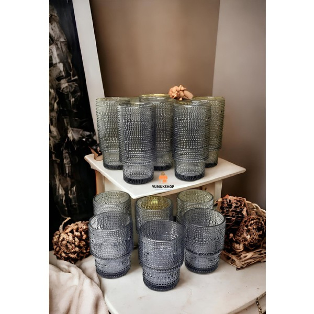 Carmen Soft 12 Parça 6 Kişilik Arnel Su Meşrubat Bardağı Takımı 320/200 ml - Koyu Gri Fincan / Bardak / Kahve Takımı Fiyatı