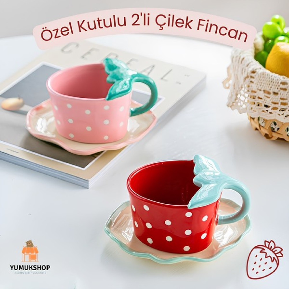 Carmen Soft Paris 2'li Özel Kutulu Porselen Çilek Kahve Fincan Takımı - Beyaz - Kırmızı Fincan / Bardak / Kahve Takımı Fiyatı