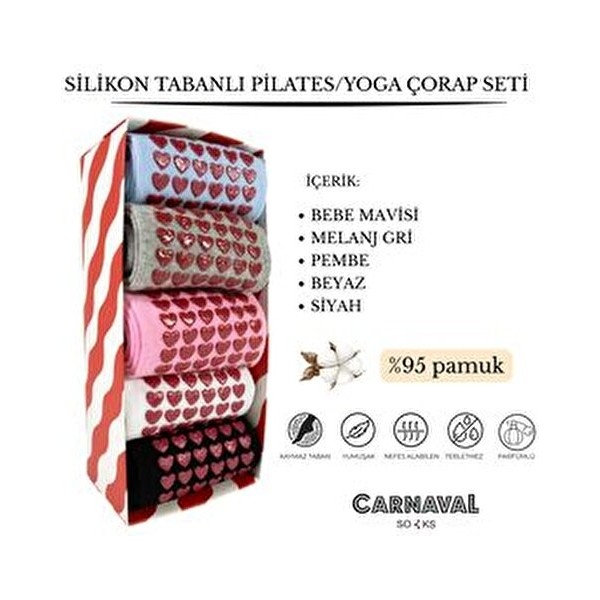 Carnaval Socks Carnaval Çok Renkli Pilates & Yoga Silikonlu Kazymaz Tabanlı 5'li Kutulu Çorap Seti Rahat Kullanım İçin Diğer Fiyatı