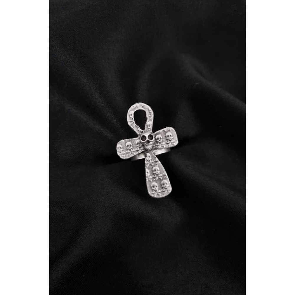 Carpe Antik Skull Haç Yüzük - Beyaz - Gold - S / M Bijuteri Yüzük Fiyatı