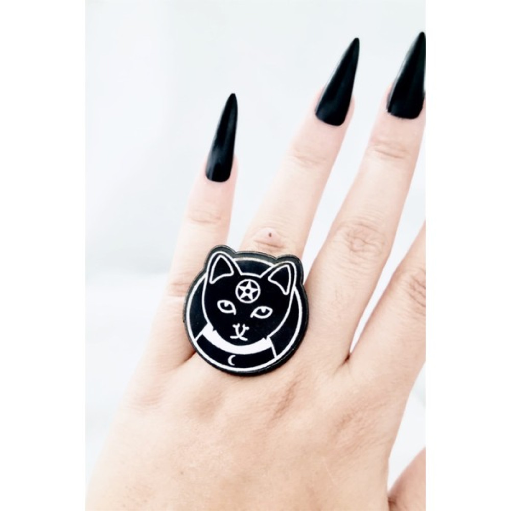 Carpe Gotihc Cat Pentagram Yüzük - Beyaz - Sarı - S / M Bijuteri Yüzük Fiyatı