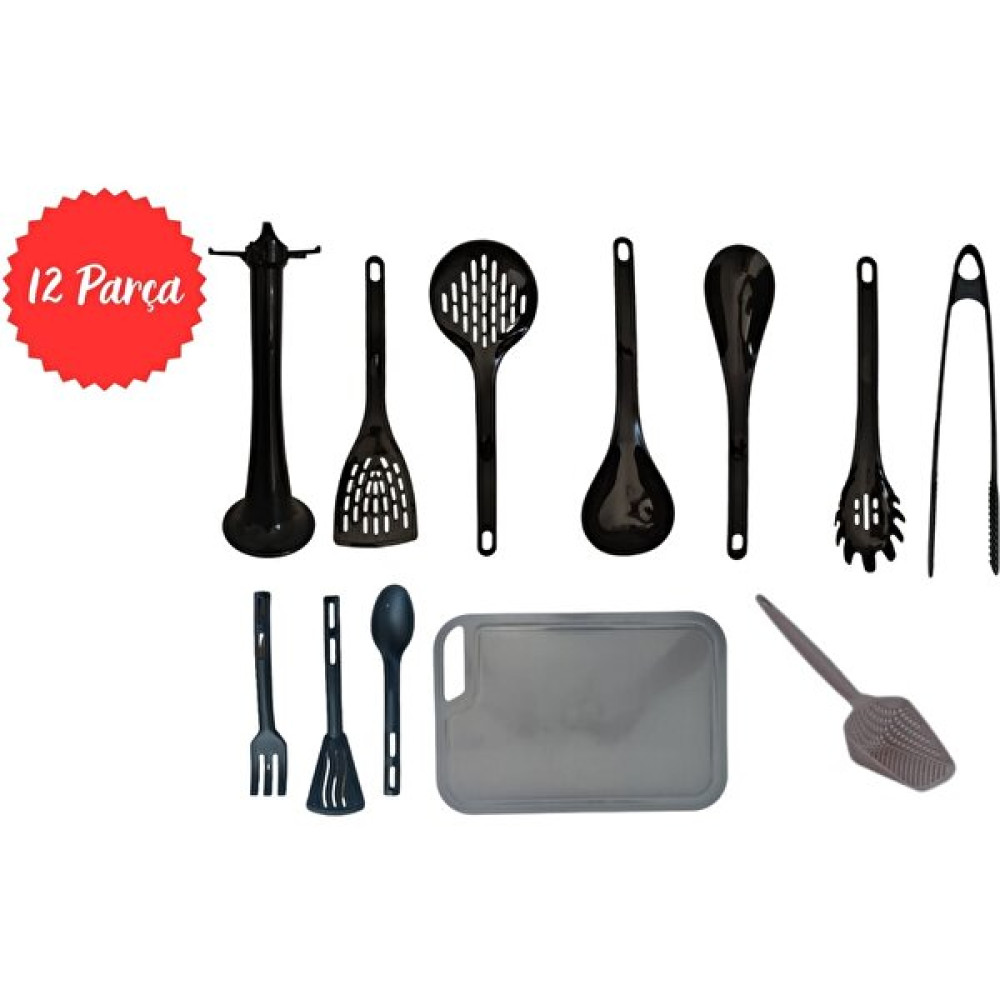 Carpe Kitchen 12 Parça Servis Seti Sunum Seti Isıya Dayanıklı Kesme Tahtası Maşa Spatula Kepçe Kaşık Mutfak Gereçleri Fiyatı