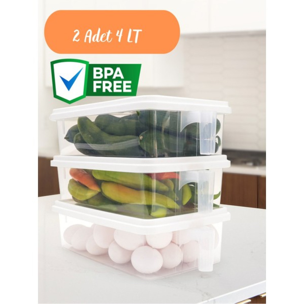 Carpe Kitchen 2'li Kulplu Buzdolabı Organizer Seti 4 Litre Saklama Kabı Erzak Kabı - ŞAFFAF KAP - Beyaz Saklama Kapları Fiyatı