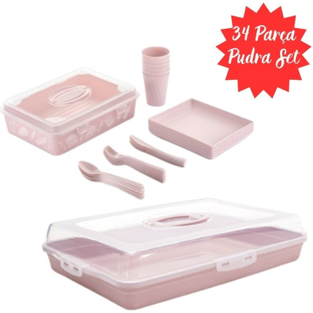 Carpe Kitchen 32 Parça Pudra Piknik Seti ve Büyük Boy Pasta Börek Kabı Pudra Kamp Seti Piknik Seti Pasta Kabı Mangal & Barbekü Malzemeleri Fiyatı