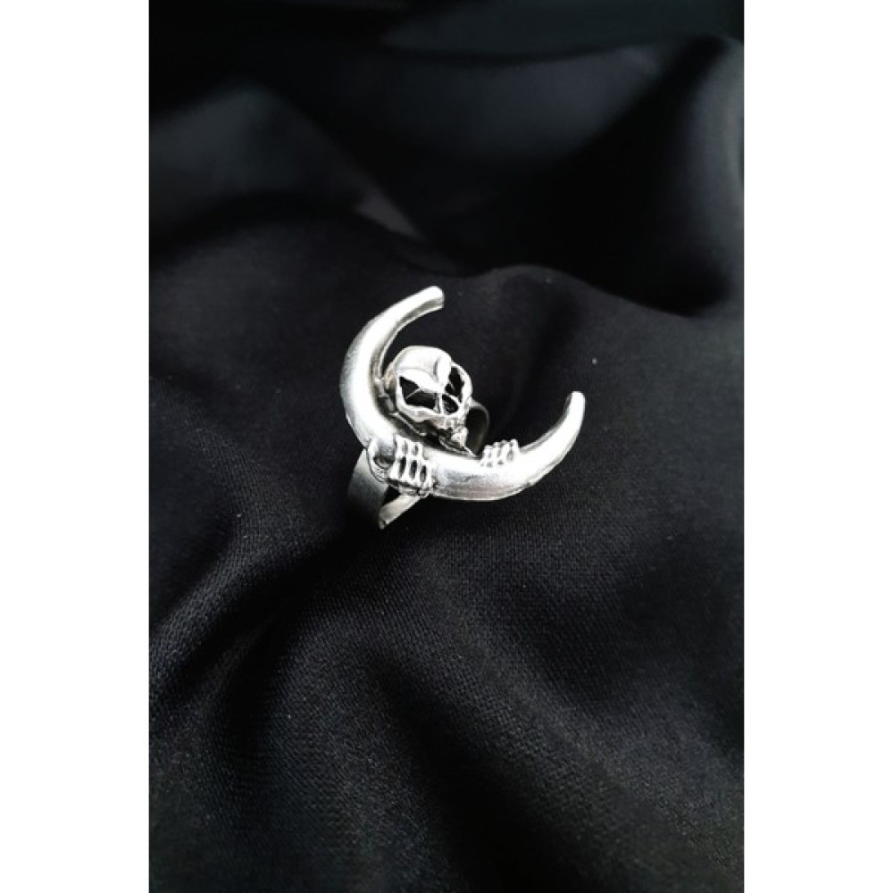 Carpe Skull And Moon Yüzük - Beyaz - Sarı - S / M Bijuteri Yüzük Fiyatı