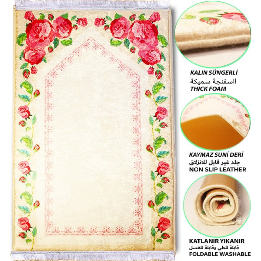 Carpetella 3 cm Kalın Süngerli Seccade Diz Ağrıtmaz Çiçek Gül desenli Namazlık - Pembe - 70 x 120 cm Seccade Fiyatı