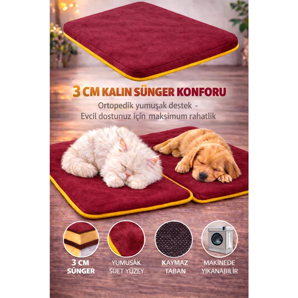 Carpetella 3 cm Süngerli Ortopedik Kedi Köpek Yatağı – Kaymaz Tabanlı Peluş Pet Mat Minderi - 70 x 120 cm - Bordo Anne Bebek Oyuncak Fiyatı