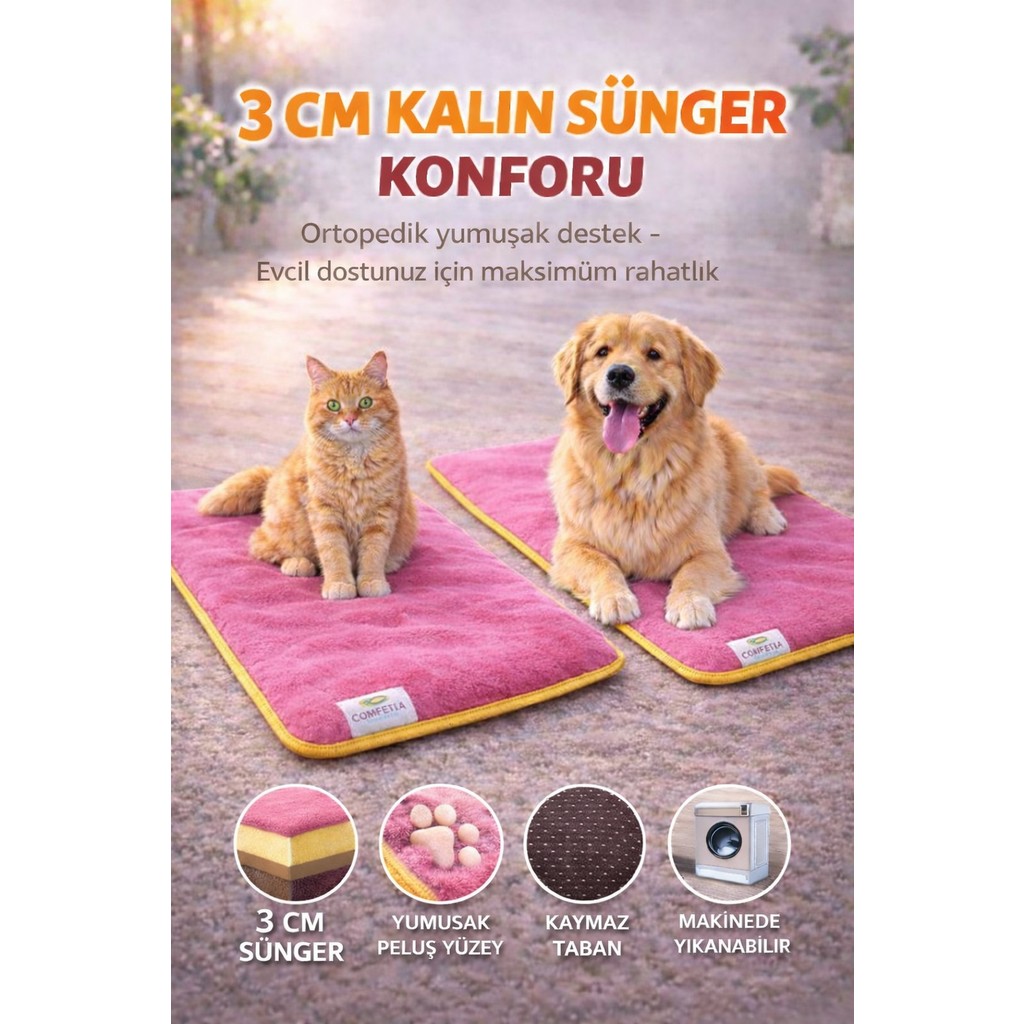 Carpetella 3 cm Süngerli Ortopedik Kedi Köpek Yatağı – Kaymaz Tabanlı Peluş Pet Mat Minderi - 70 x 120 cm - Pudra Anne Bebek Oyuncak Fiyatı