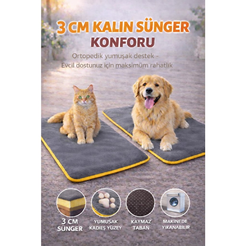 Carpetella 3 cm Süngerli Ortopedik Kedi Köpek Yatağı – Kaymaz Tabanlı Peluş Pet Mat Minderi - 70 x 80 cm - Gri Anne Bebek Oyuncak Fiyatı