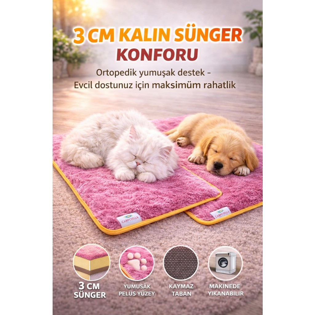 Carpetella 3 cm Süngerli Ortopedik Kedi Köpek Yatağı – Kaymaz Tabanlı Peluş Pet Mat Minderi - 70 x 80 cm - Pembe Anne Bebek Oyuncak Fiyatı