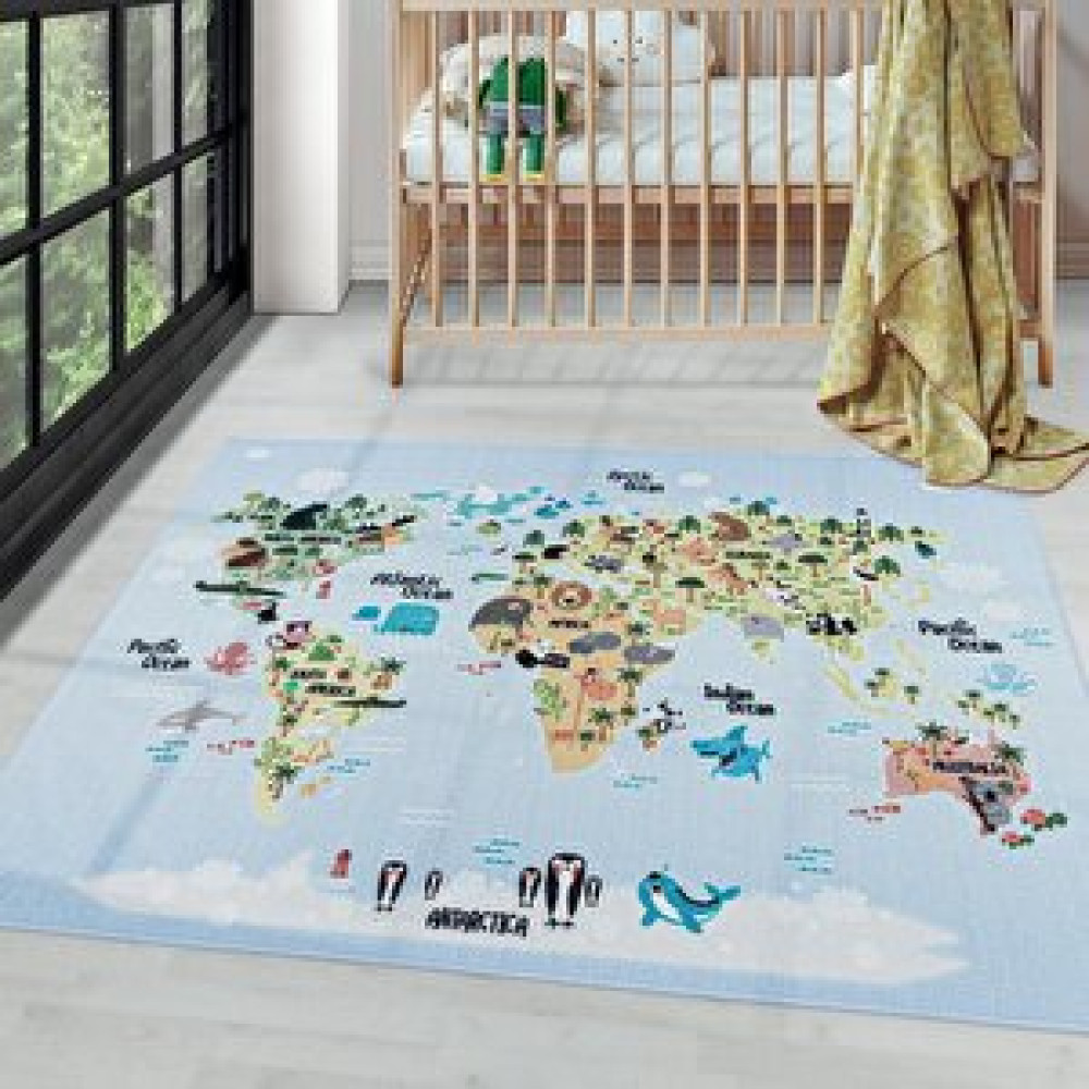 Carpettex Çocuk Bebek Odası Oyun Halısı Renkli Dünya Haritası Atlas Temalı Karışık Renklerde 140x200 cm Bebek Odası Halı Fiyatı