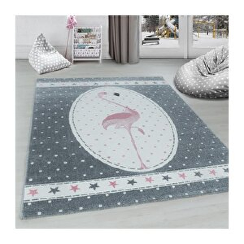 Carpettex Çocuk Odası Halısı Sevimli Flamingo Yıldız Desenli Gri Pembe Beyaz 120x170 cm Bebek Odası Halı Fiyatı