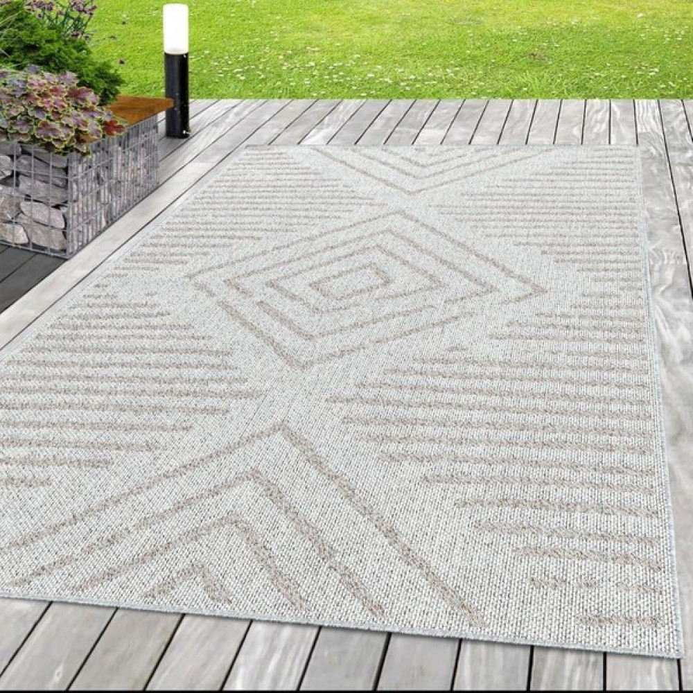 Carpettex Dış Mekan Teras Balkon Halısı Sisal Hasır Görünümlü Çizgi Karo Desenli Pembe Krem Halı - 80 x 250 cm - Pembe - Krem Salon Halısı Fiyatı