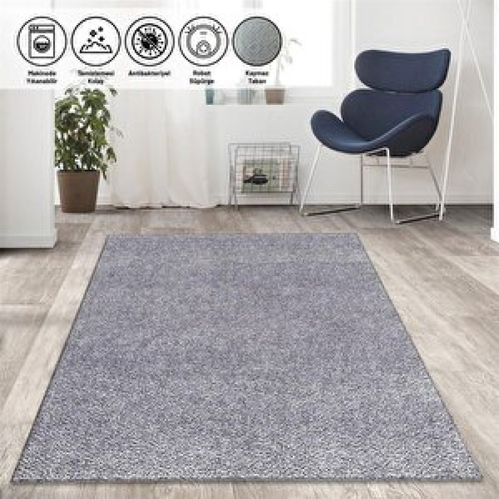 Carpettex Modern Düz Kırçıllı Açık Gri Halı Kaymaz Taban Yıkanabilir 100x200 cm Salon & Oturma Odası Tekstili Fiyatı