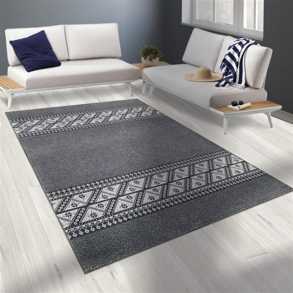 Carpettex Modern Şönil Dokuma Iskandinav Üçgen Desenli Koyu Gri Halı - 80 x 50 cm Salon Halısı Fiyatı