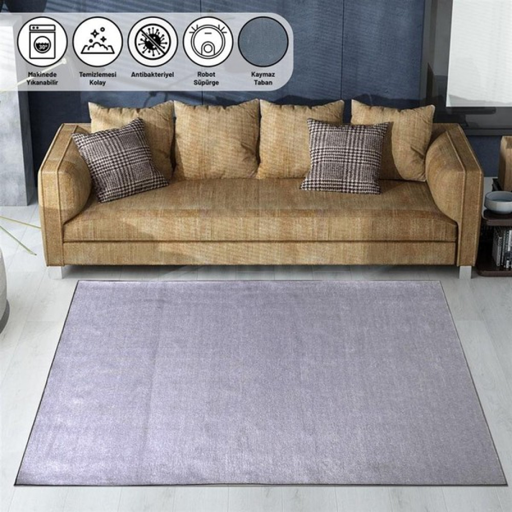 Carpettex Modern Şönil Dokuma Kaymaz Tabanlı Düz Açık Gri Halı - 80 x 50 cm Salon Halısı Fiyatı