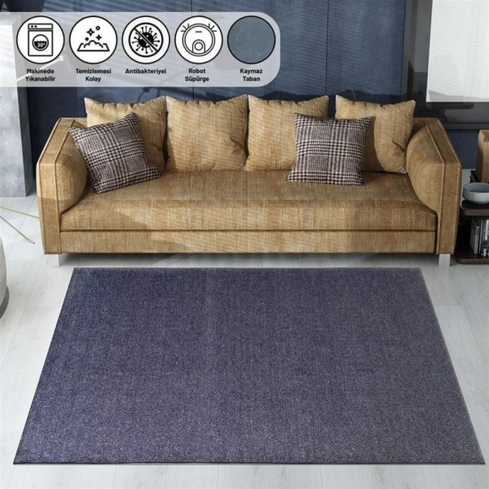 Carpettex Modern Şönil Dokuma Kaymaz Tabanlı Düz Koyu Gri Halı - 80 x 50 cm Salon Halısı Fiyatı