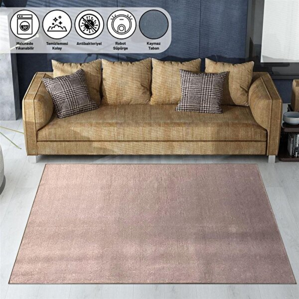 Carpettex Modern Şönil Dokuma Kaymaz Tabanlı Düz Pudra Rose Halı - 80 x 50 cm Salon Halısı Fiyatı