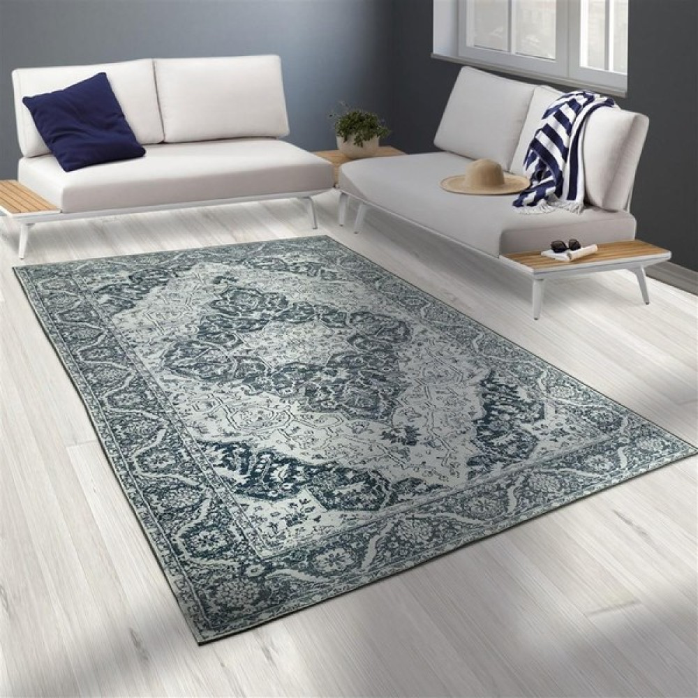 Carpettex Modern Şönil Dokuma Taban Klasik Desenli Gri Beyaz Halı - 80 x 50 cm - Gri - Beyaz Salon Halısı Fiyatı
