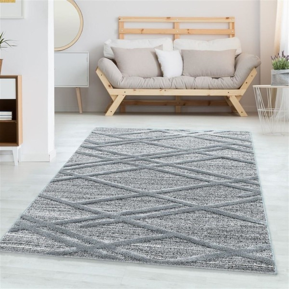 Carpettex Modern Yumuşak Bukle Taban Kabartmalı 3D Çizgi Desenli Halı Gri - 200 x 290 cm Salon Halısı Fiyatı