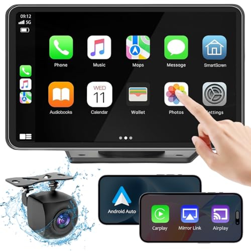 Carplay Screen for Car, 7" HD Wireless Portable Car Play Stereo Touch Screen with Apple CarPlay & Android Auto with Mirror Link/Backup Camera/GPS Navigation/Bluetooth/AUX for All Vehicles