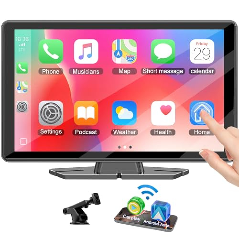 Carplay Screen for Car,7" HD IPS Wireless Portable Car Stereo for Apple Carplay &Android Auto,Car Audio Receivers Touch Screen Car Play with GPS Navigation,BT,Mirror Link,FM,Voice Control-Black