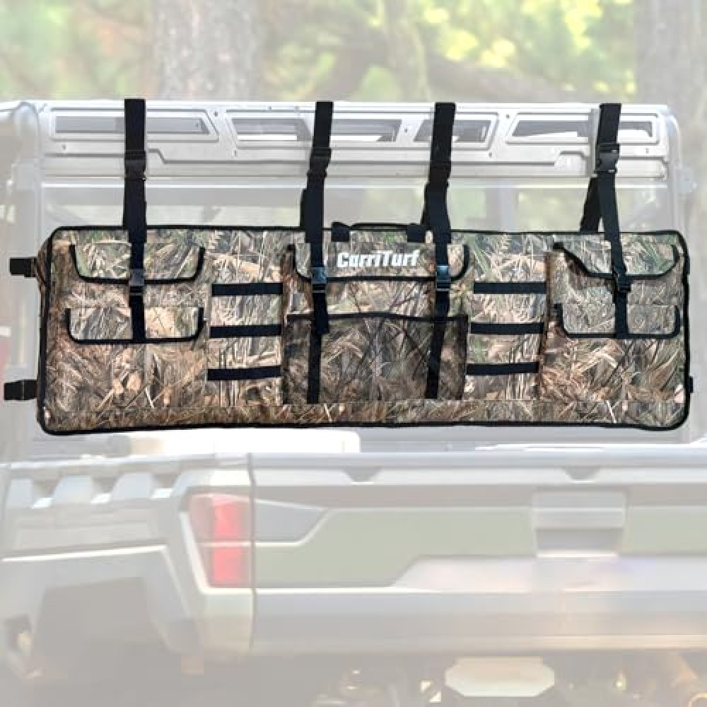 CarriTurf Double UTV Gun Bag Rack - Heavy Duty Waterproof Design for All-Weather Protection with Thick Foam Padding, Secure and Durable, Ideal for Hunting Gear, Secure Storage for Firearms on UTV Camo