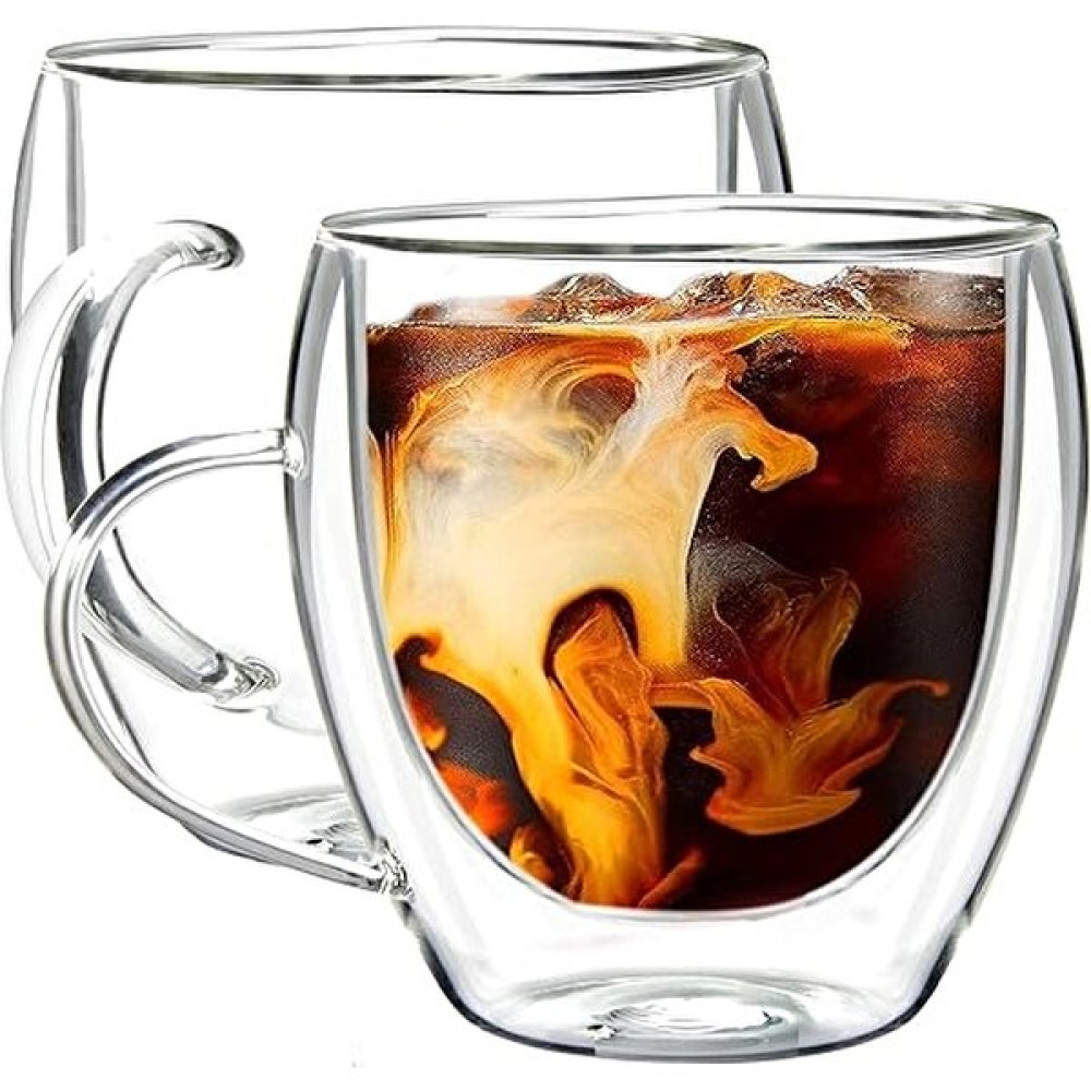 Çarşı Hanemm Çift Camlı Bardak Kupa Büyük Boy 350 ml Çift Cidarlı Cam Çay Kahve Meşrubat Kupa Çift Camlı Isı Yalıtımlı Kulplu Cam Bardak - Şeffaf Fincan / Bardak / Kahve Takımı Fiyatı