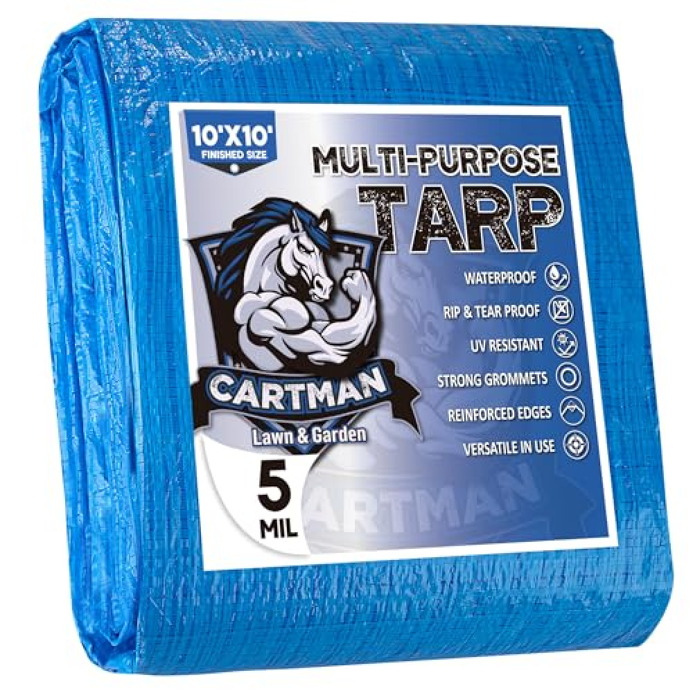 CARTMAN Finished Size 10x10 Feet Blue Poly Tarp 5 Mil Thick, Multipurpose Protective Cover for Camping, Tent, Boat, RV, Car Car Cover Fiyatı