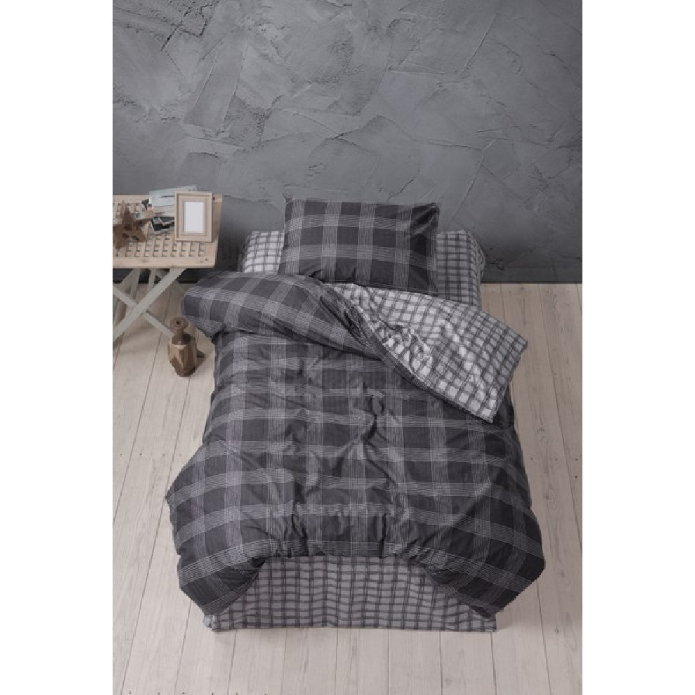 Casa Carina Ranforce Tek Kişilik Lastikli Çarşaflı Nevresim Takımı Ekose Antrasit - 160 x 220 cm Nevresim Takımı Fiyatı