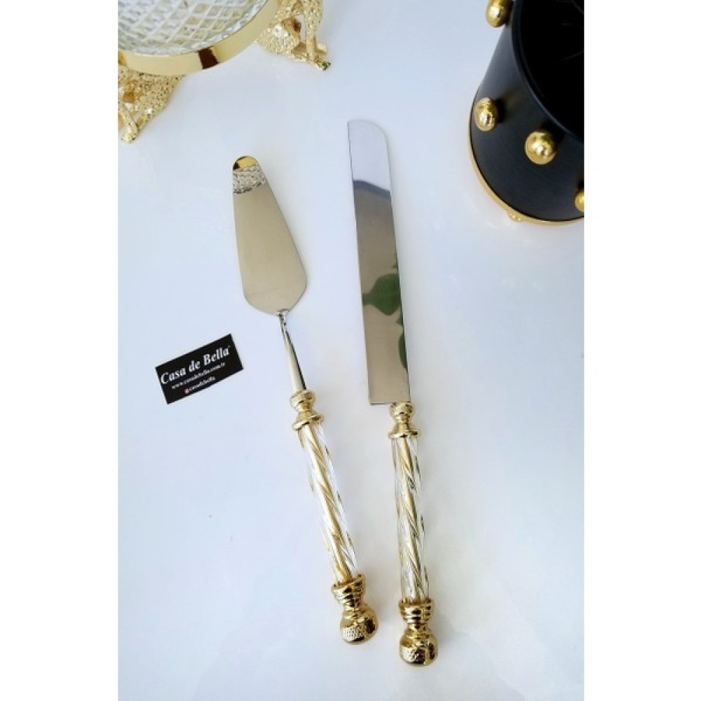 Casa De Bella 2 Parça Kristal Desenli Gold Saplı Pasta Servis Seti Mutfak Gereçleri Fiyatı