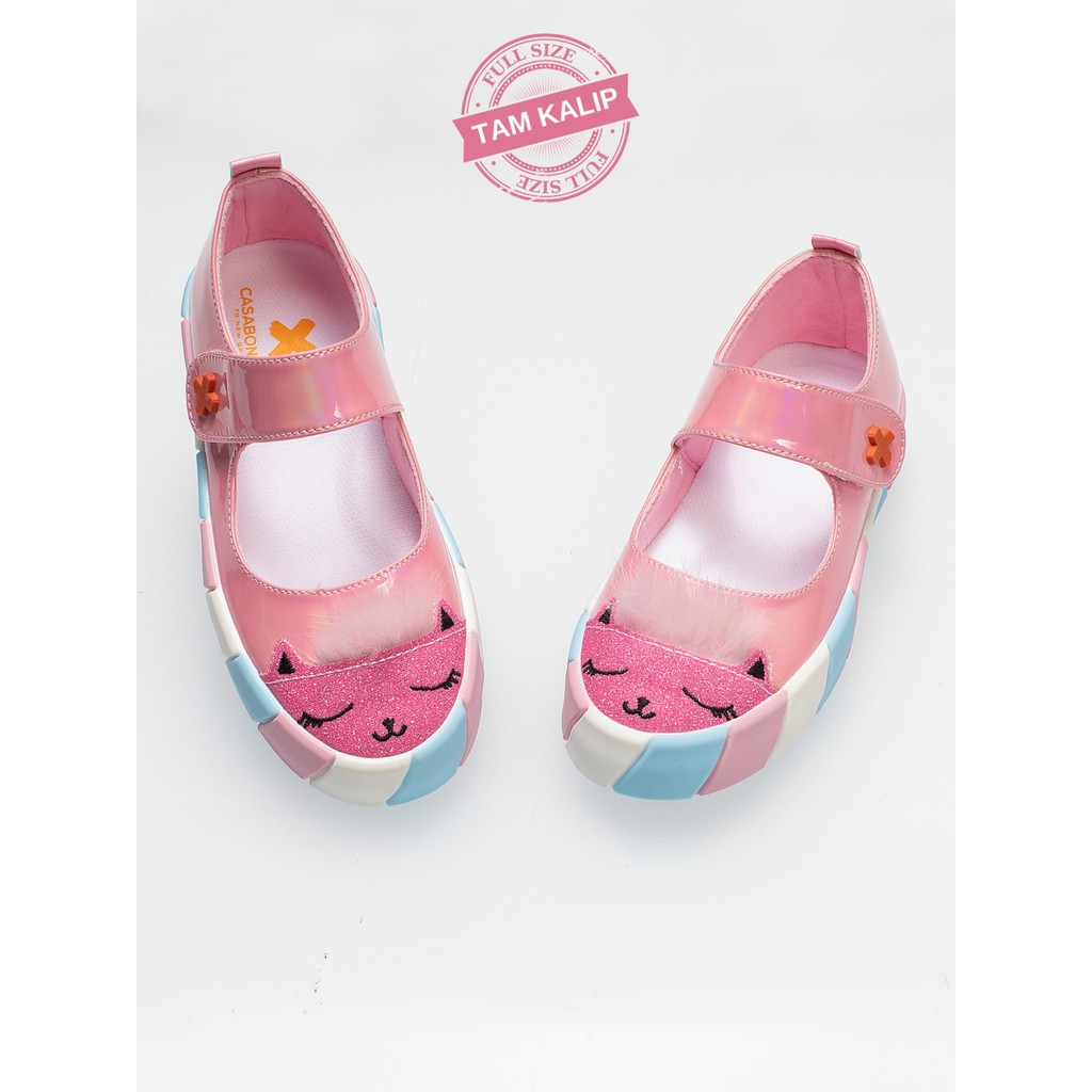 Casabony Kız Çocuk Babet Sneakers Pembe Simli 3D Tasarım Düz Tabanlı ve Rahat Kullanım Ayakkabılar ve Çantalar Fiyatı