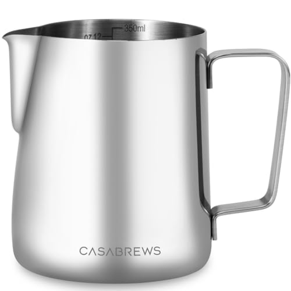 CASABREWS Milk Frothing Pitcher, Stainless Steel Steaming Pitcher with Sharp Spout, 350ml (12oz) Milk Frother Cup for Cappuccino or Latte Art, Espresso Machine Accessories for Barista