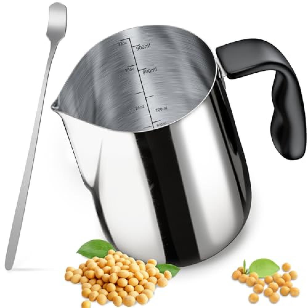 CasaCulina Candle Making Pouring Pot with Stirring Spoon, 32oz Stainless Steel Wax Melting Pot with Heat-Resistant Handle, Double Boiler Candle Making Pitcher with Dripless Pouring Spout Design