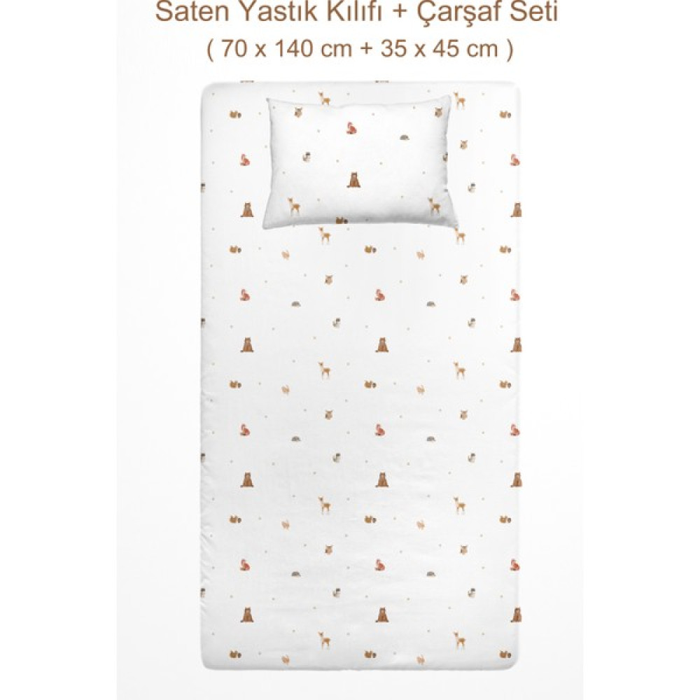 Casadora %100 Pamuk Saten Bebek Lastikli Çarşaf Seti- 70 x 140 cm + 35 x 45 cm - Beyaz - Kahverengi Bebek Yatak Çarşafı Fiyatı