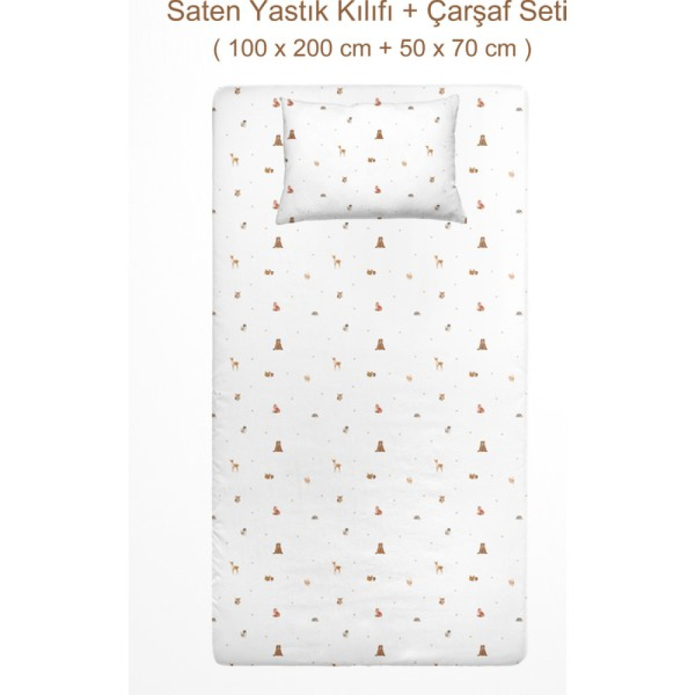 Casadora 100% Pamuk Saten Lastikli Çarşaf Seti - 100X200 cm + 50X70 cm - 100 x 200 cm - Beyaz - Kahverengi Bebek Yatak Çarşafı Fiyatı