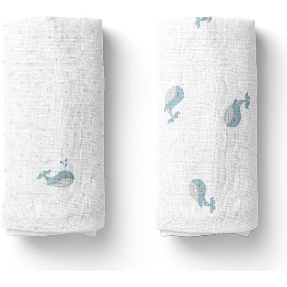 Casadora Baby Aqua Nakışlı 100% Pamuk Müslin Örtü Seti (90X90 cm 2'li) - Beyaz Hamilelik ve Emzirme Fiyatı