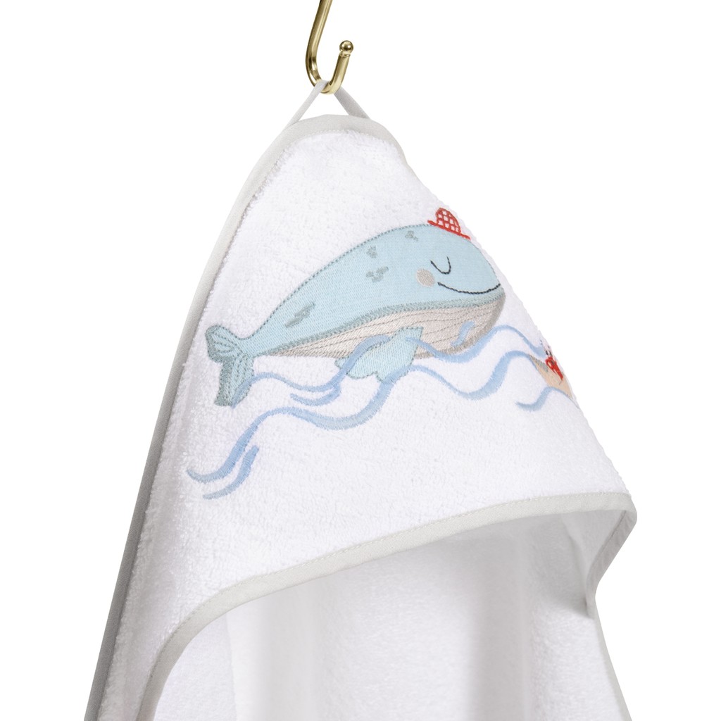 Casadora Baby Boubou Pamuk- Nakışlı Bebek Havlu Kundak - 80 x 80 cm - Beyaz - Gri Bebek Havlusu Fiyatı