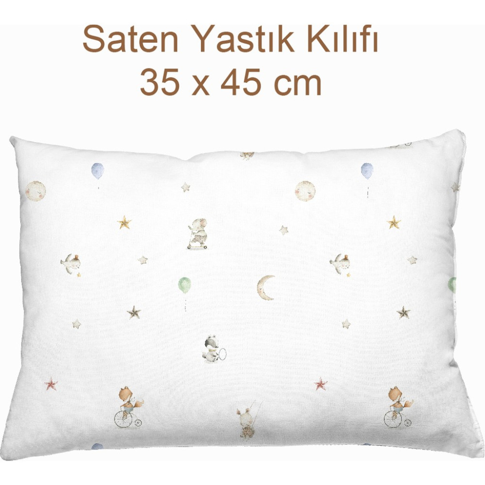 Casadora Baby Circus %100 Pamuk Saten Yastık Kılıfı - 35 x 45 cm - Beyaz - Mavi Yastık Kılıfı Fiyatı