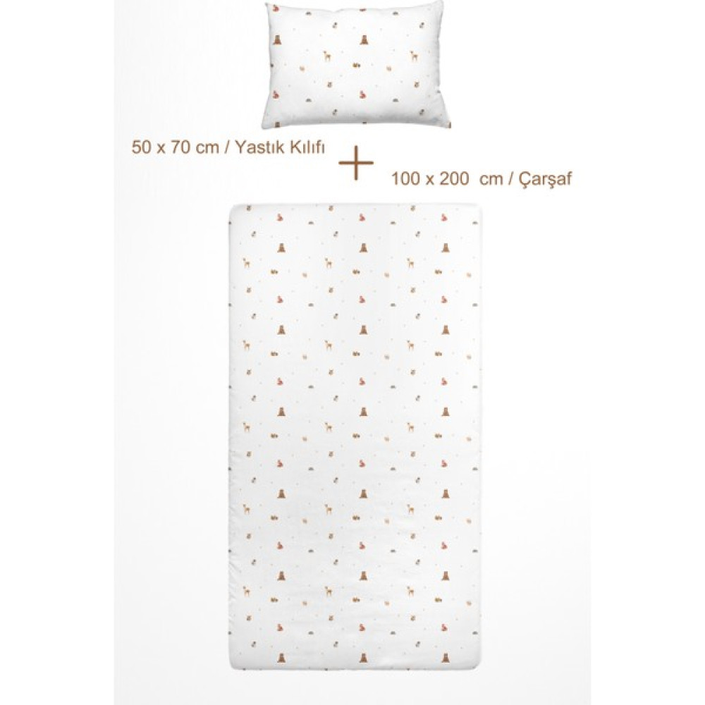 Casadora Baby Forest Amigos 100% Pamuk Penye Lastikli Çarşaf Seti - 100X200 cm + 50X70 cm - 100 x 200 cm - Beyaz - Kahverengi Bebek Yatak Çarşafı Fiyatı