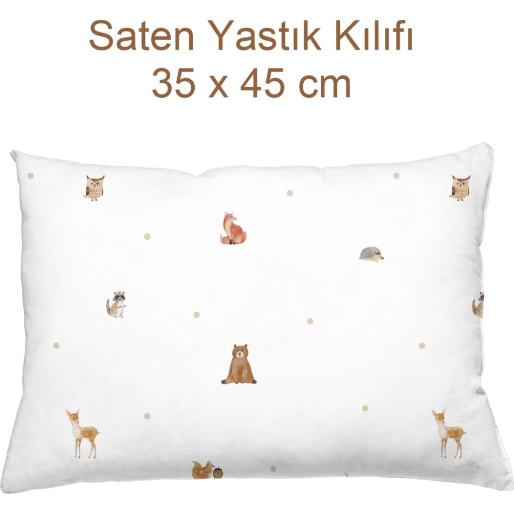 Casadora Baby Forest Amigos %100 Pamuk Saten Yastık Kılıfı - 35 x 45 cm - Kahverengi Yastık Kılıfı Fiyatı