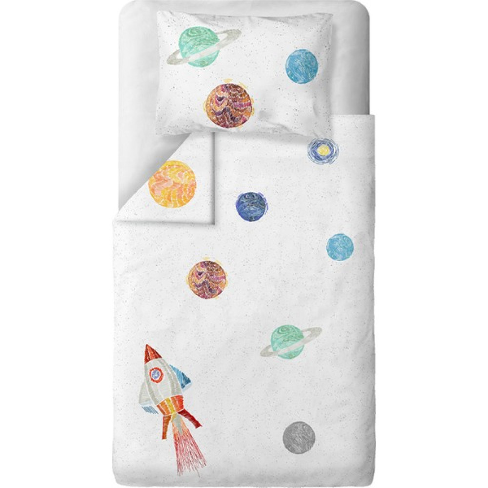Casadora Baby Space Planet White Pamuk, Saten Tek Kişilik Çocuk Nevresim Takımı - 160 x 220 cm - Beyaz Diğer Fiyatı