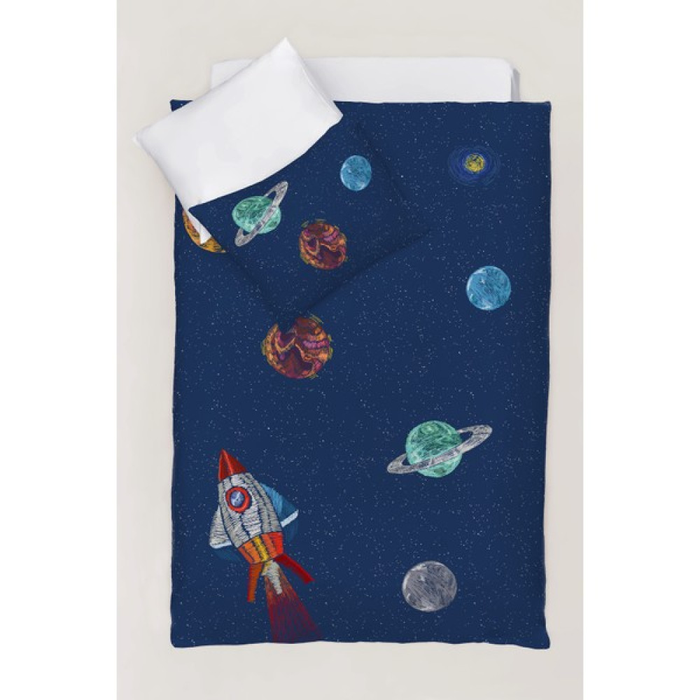 Casadora Space Planet Navy Blue %100 Pamuk Saten Bebek/çocuk Nevresim Takımı - Lacivert - 160 x 220 cm Bebek Nevresim Takımı Fiyatı
