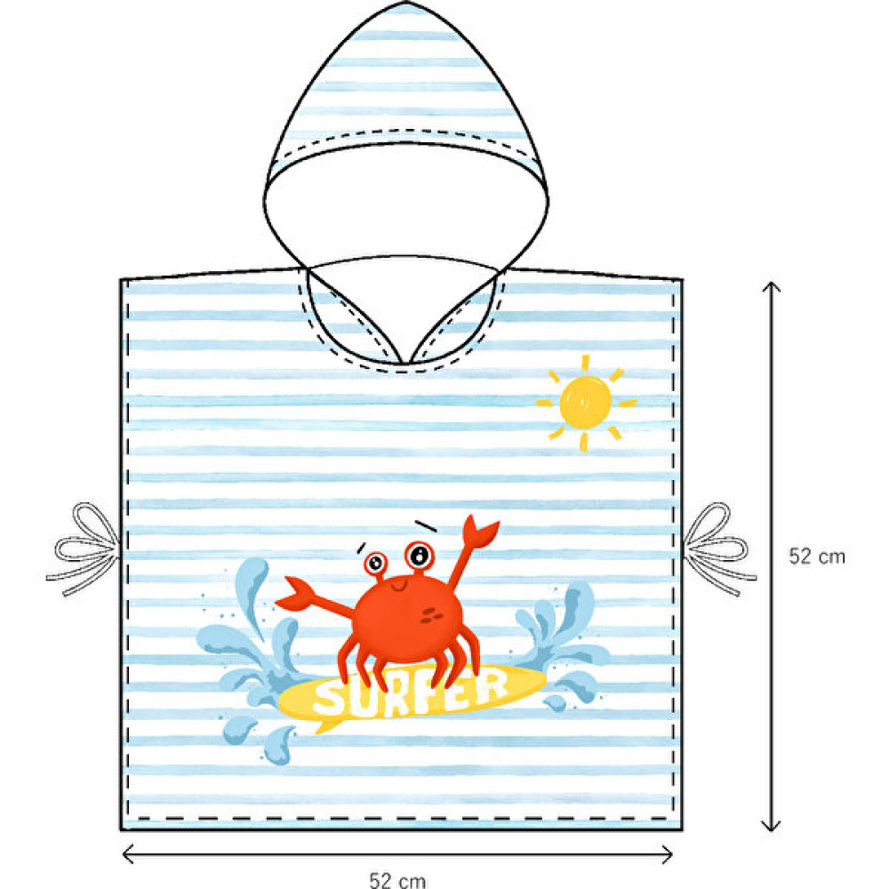Casadora Surfer Crab %100 Pamuk Bebek / Çocuk Müslin Panço - 3 - 4 Yaş Bebek Banyo-Tuvalet Fiyatı