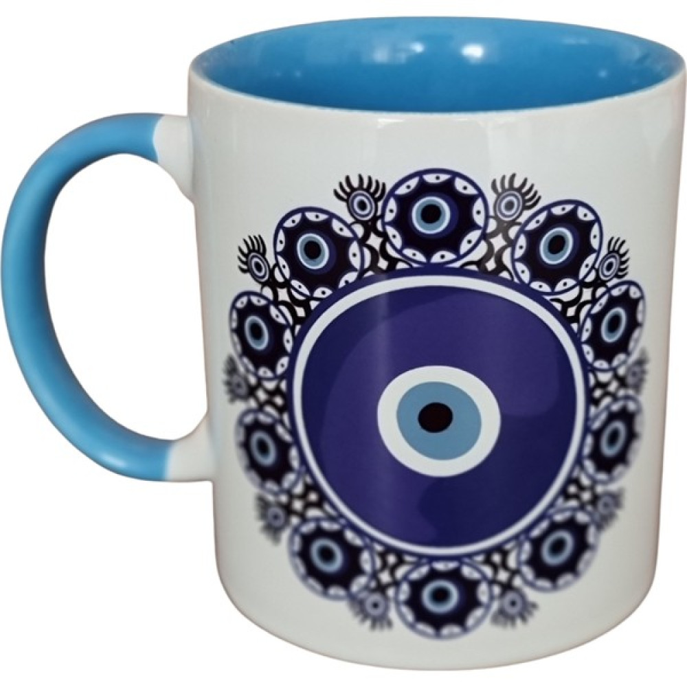 Casahan Nazar Boncuk Baskılı Kupa Bardak(Mug) - Beyaz - Mavi - 330 ml Fincan / Bardak / Kahve Takımı Fiyatı