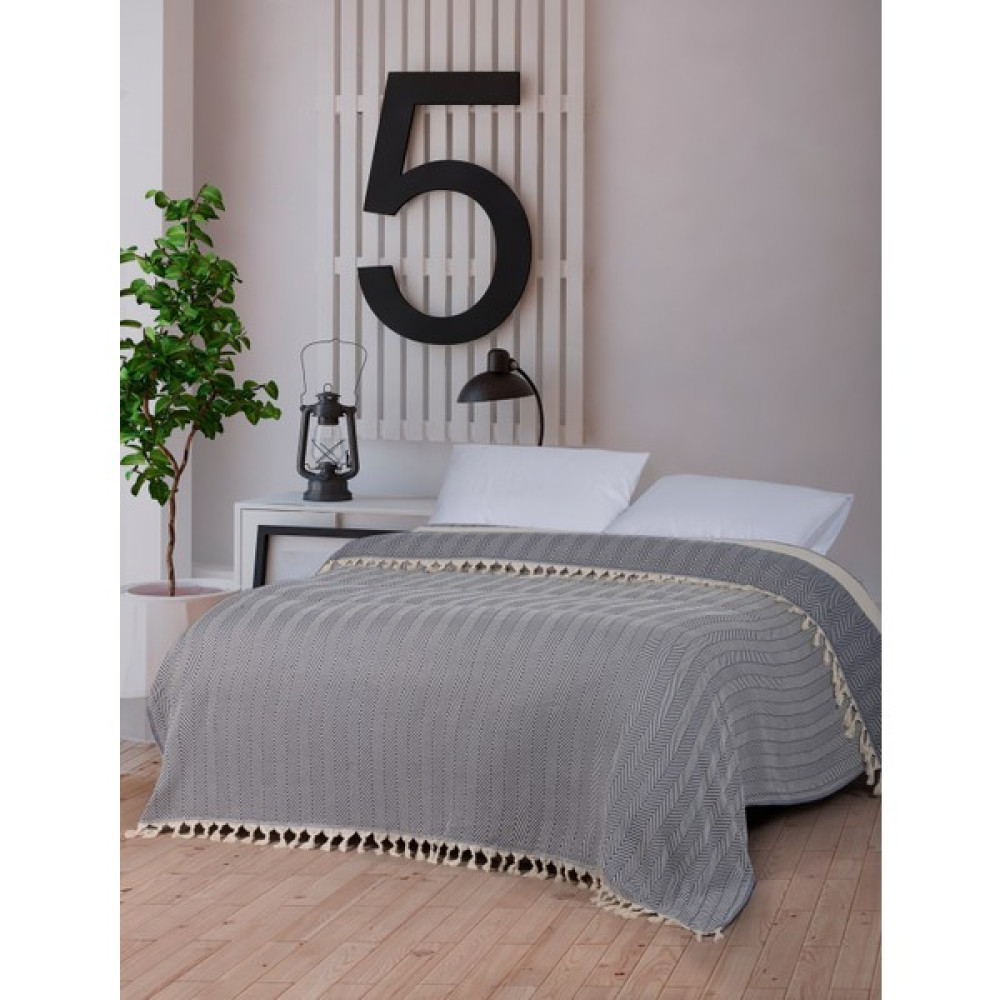 Casamollis Çavuş Desen Lacivert Püsküllü Bordürlü Yatak Örtüsü 210x250 cm Yatak Seti / Uyku Seti Fiyatı
