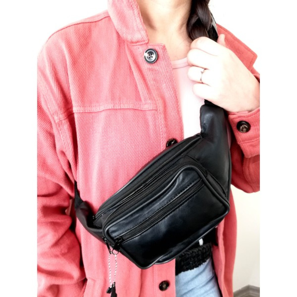 Cascades Leather Hakiki Deri Siyah Renk Unisex Freebag Bel Çantası Bayan Bel Çantası Fiyatı